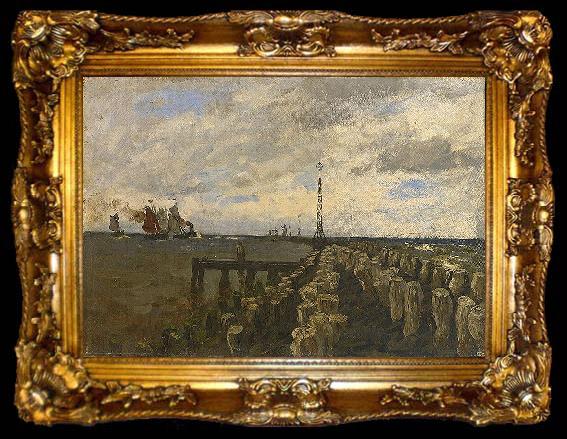 framed  Julius Ludwig Friedrich Runge Nordseelandschaft mit Booten an einem dunstigen Morgen, ta009-2